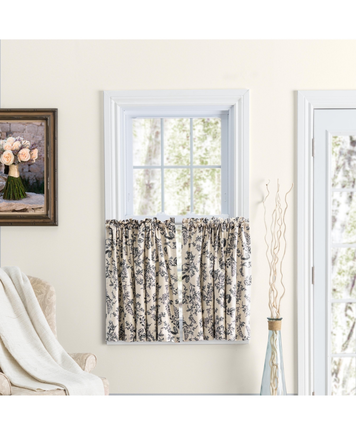 Waverly Gardens Rod Pocket Tier Curtain Pair 84"W x 24"L - Black