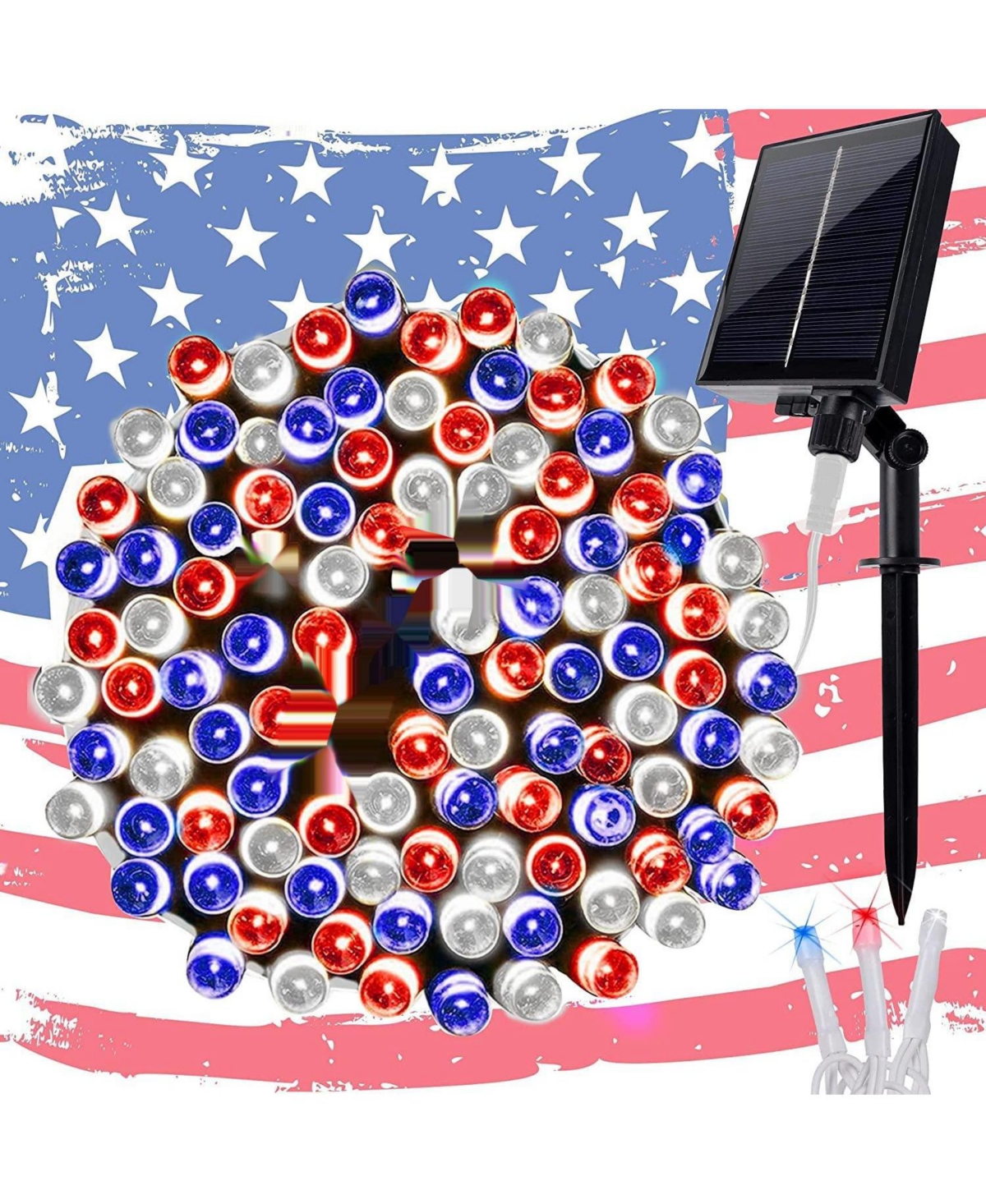 Solar 4th of July String Lights: Outdoor Decor - Blue, red, white