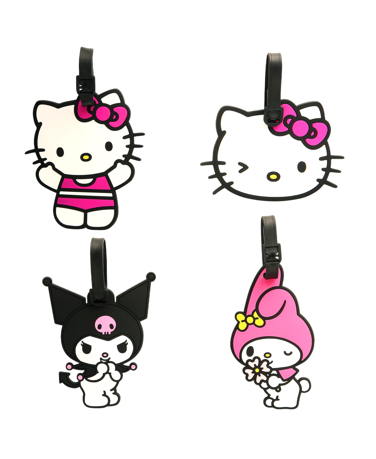 Sanrio Luggage Tag Kuromi, My Melody Pvc Travel Tags Gifts - Set of 4 - Pink, white, black