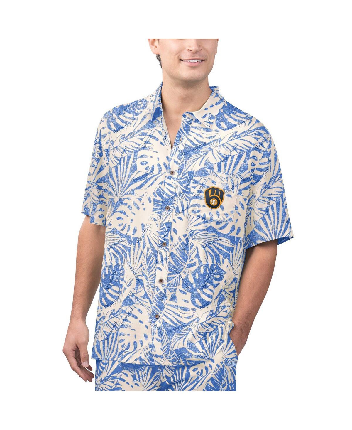 Men's Royal Milwaukee Brewers Monstera Print Party Button-Up Shirt - Royal