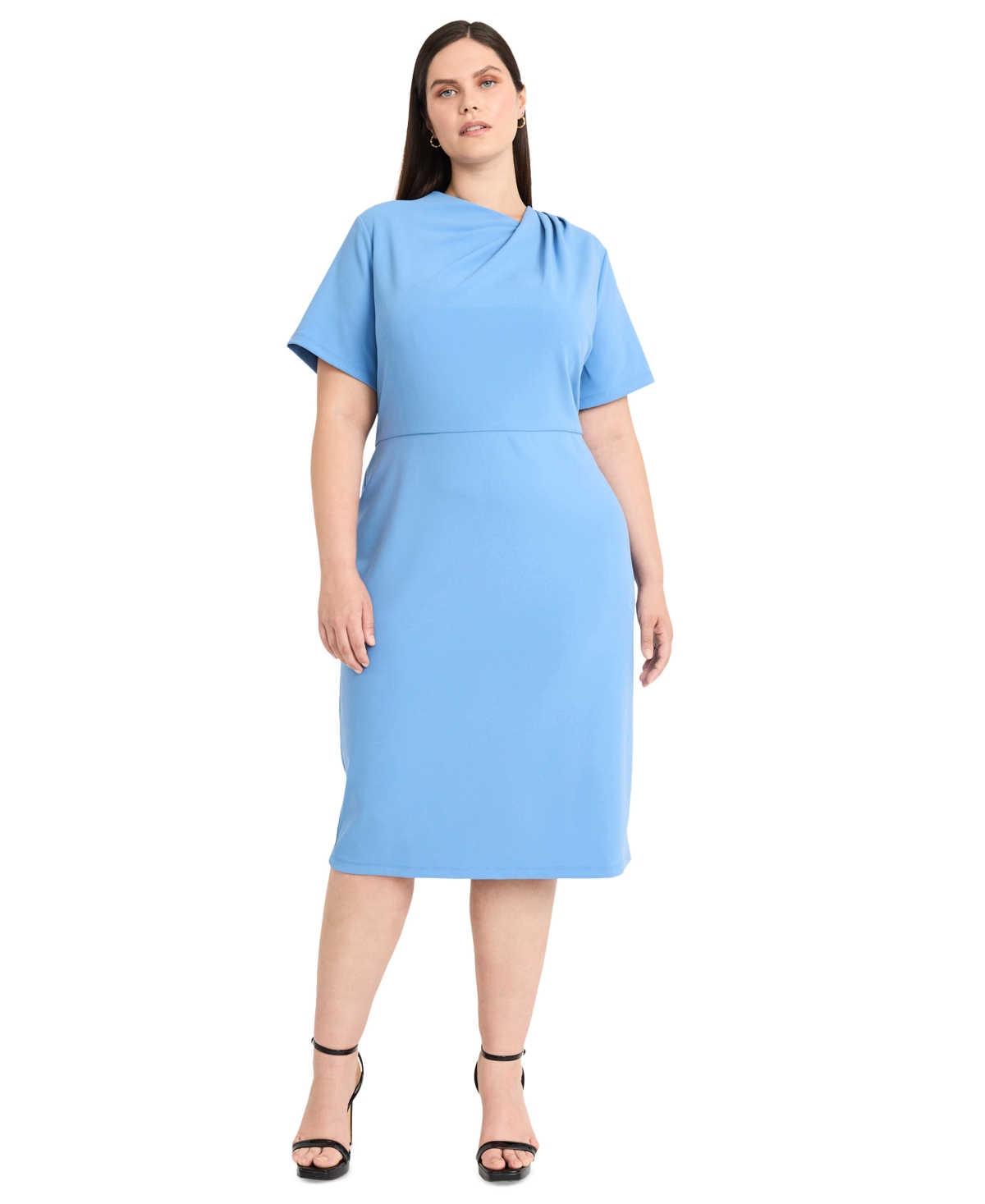 Plus Size Asymmetric-Neck Short-Sleeve Dress - Blue Bonnet