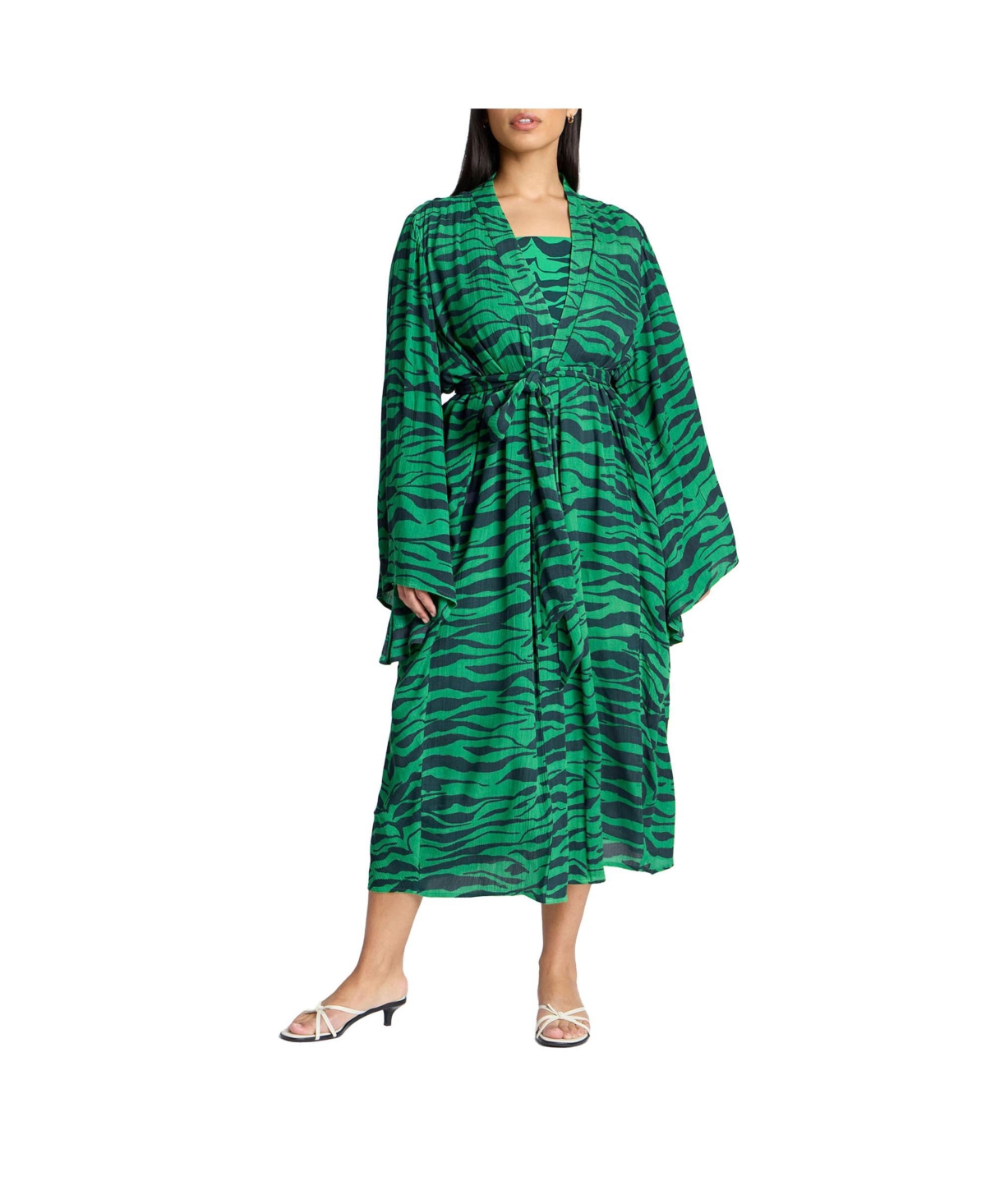 Plus Size Kimono Cover-Up - Green zebra