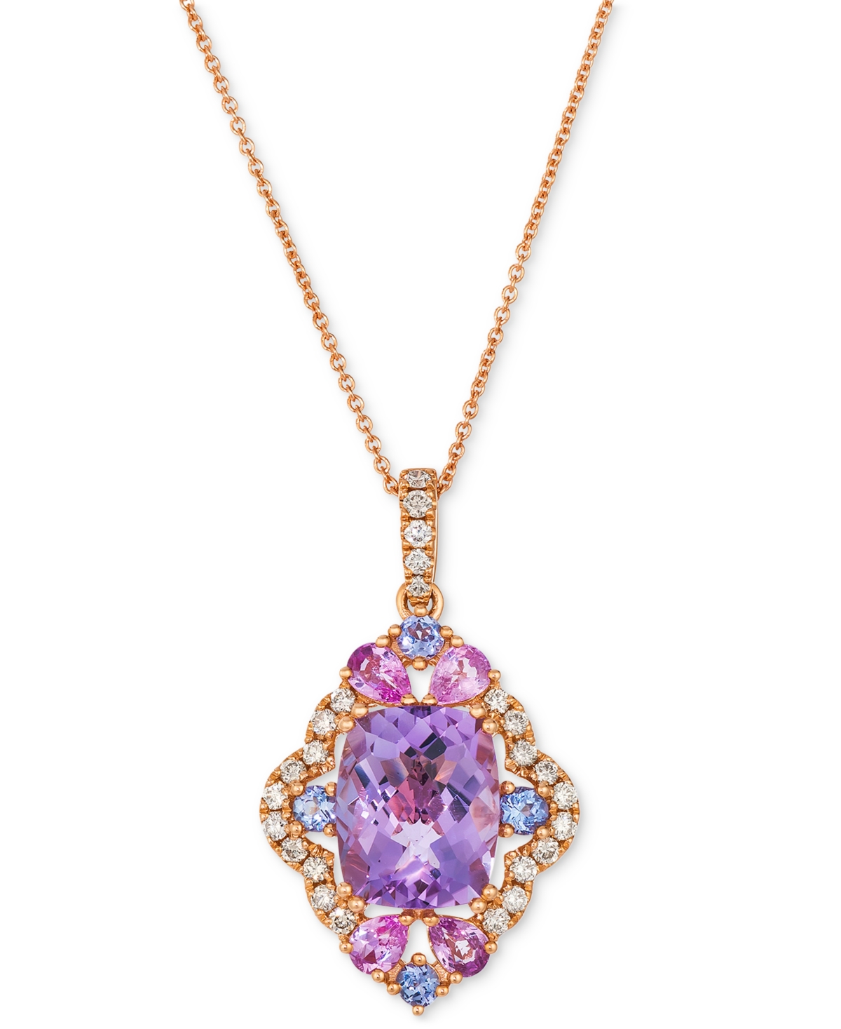 Multi-Gemstone (4-1/4 ct. t.w.) & Nude Diamond (1/3 ct. t.w.) 20" Pendant Necklace in 14k Rose Gold - Rose Gold