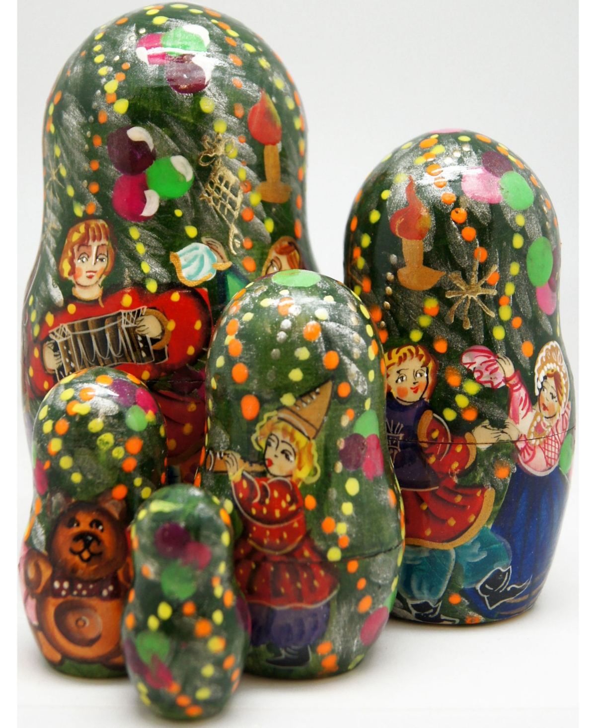 5-Piece Christmas Tree Santa Russian Matryoshka Nested Doll Set - Multi