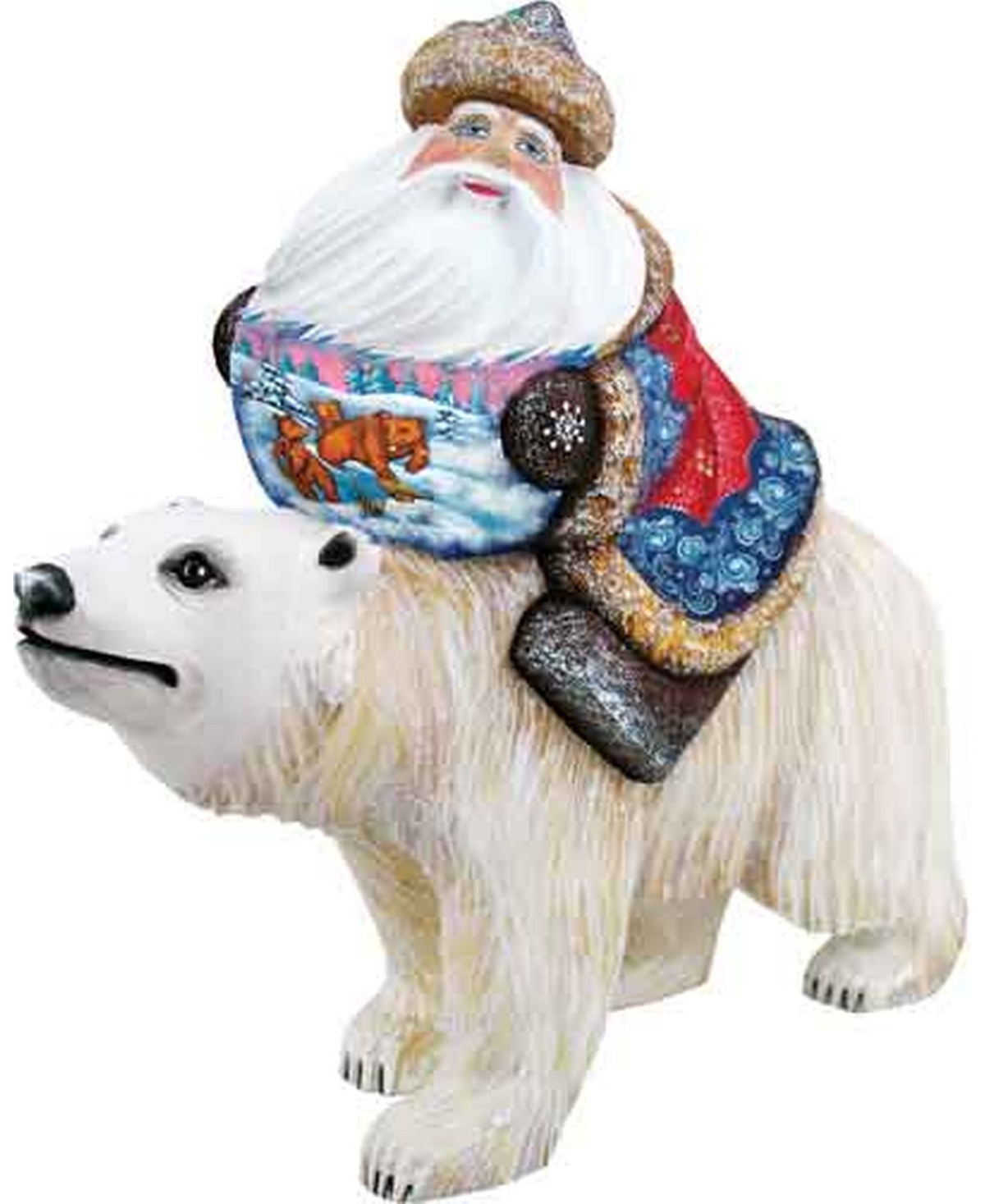 Woodcarved Hand Painted Dr Zhivago Santa Figurine - Multi