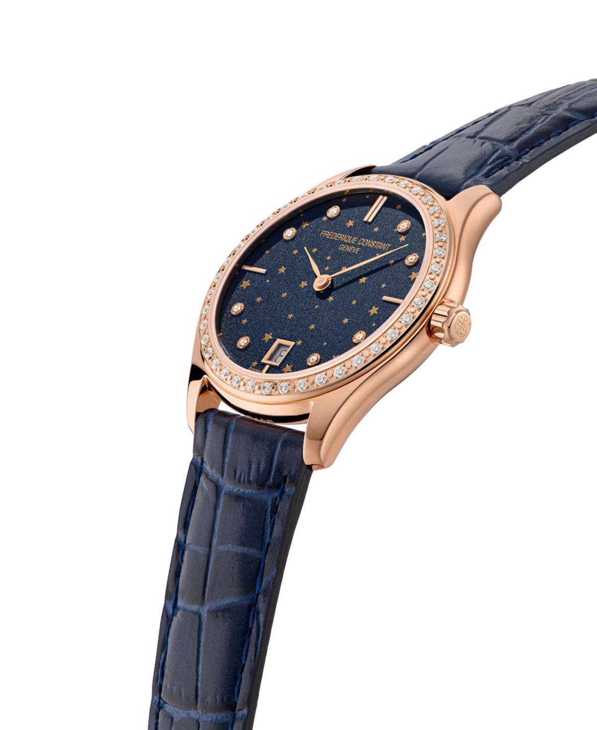 FREDERIQUE CONSTANT WOMEN'S SWISS CLASSIC DIAMOND (3/8 CT. T.W.) NAVY LEATHER STRAP WATCH 36MM 