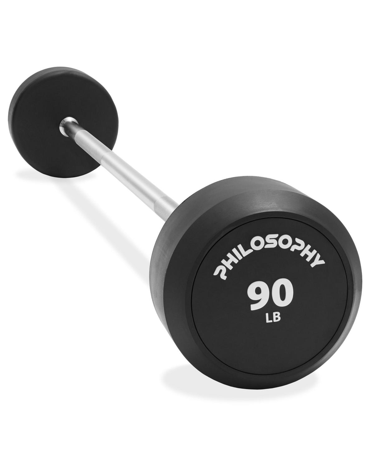Rubber Fixed Barbell, 90 Lb Pre-Loaded Weight Straight Bar for Strength Training & Weightlifting - Black