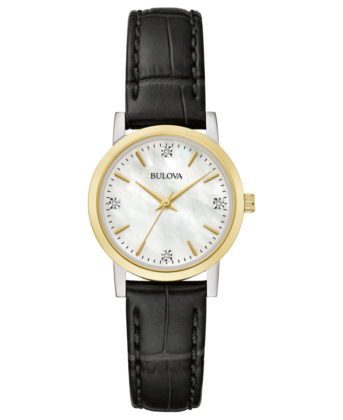 Bulova Women's Diamond Accent Black Leather Strap Watch 27mm In No Color