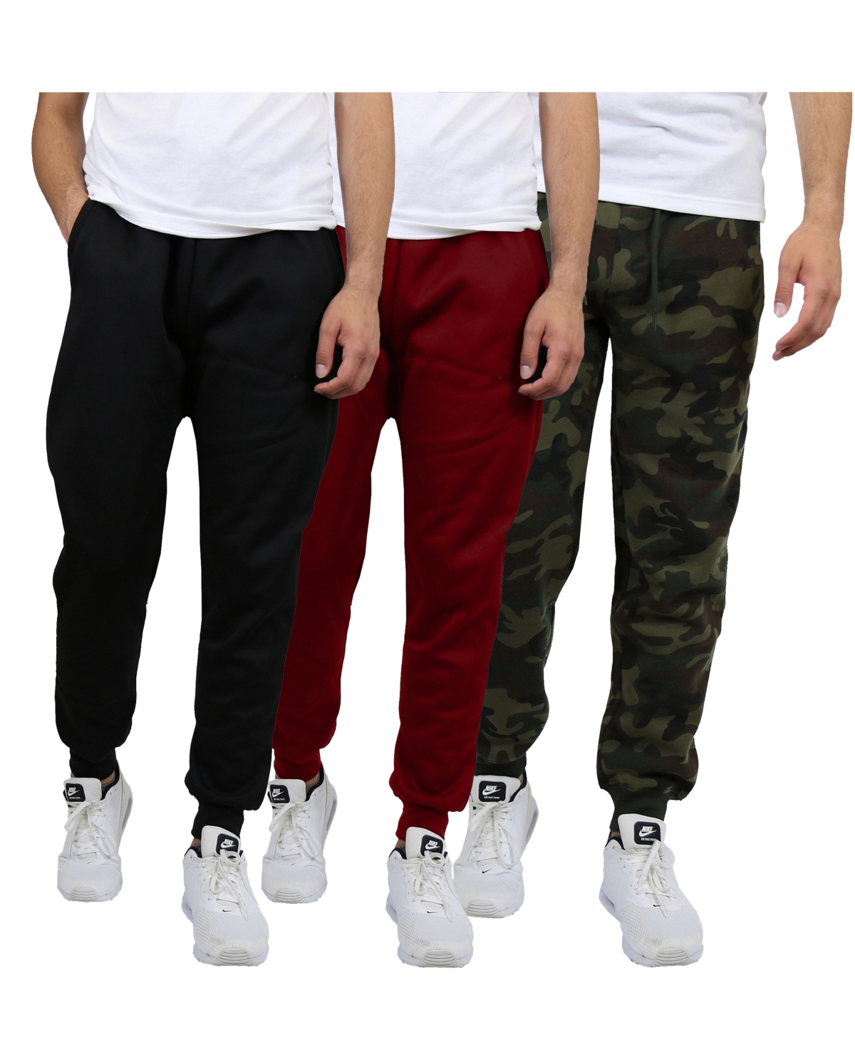 Men's Modern Fit Heavyweight Classic Fleece Jogger Sweatpants- 3 Pack - Navy-Olive-Red