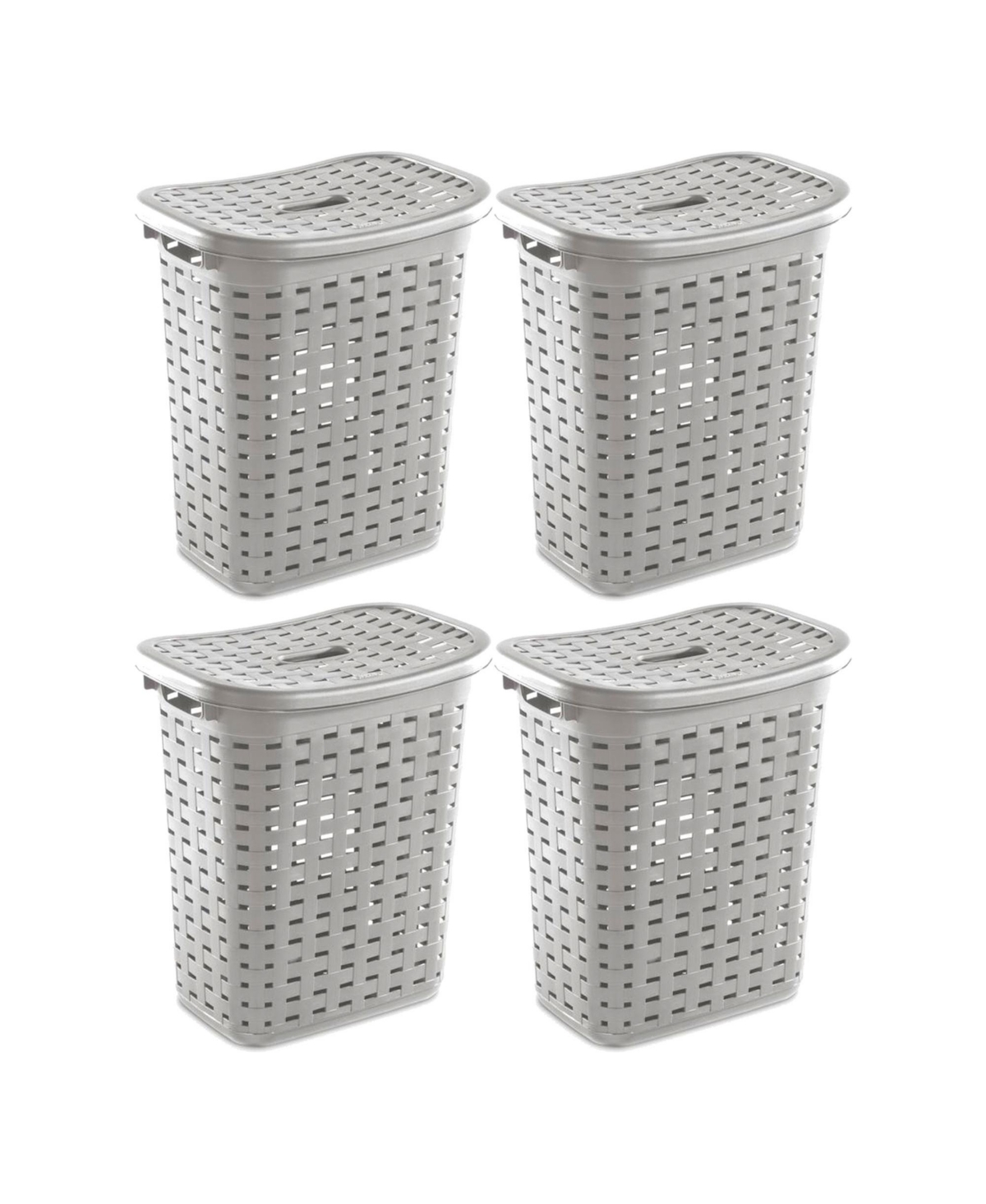 Plastic Weave Laundry Hamper Slim Clothes Lidded Basket, Gray, 4-Pack