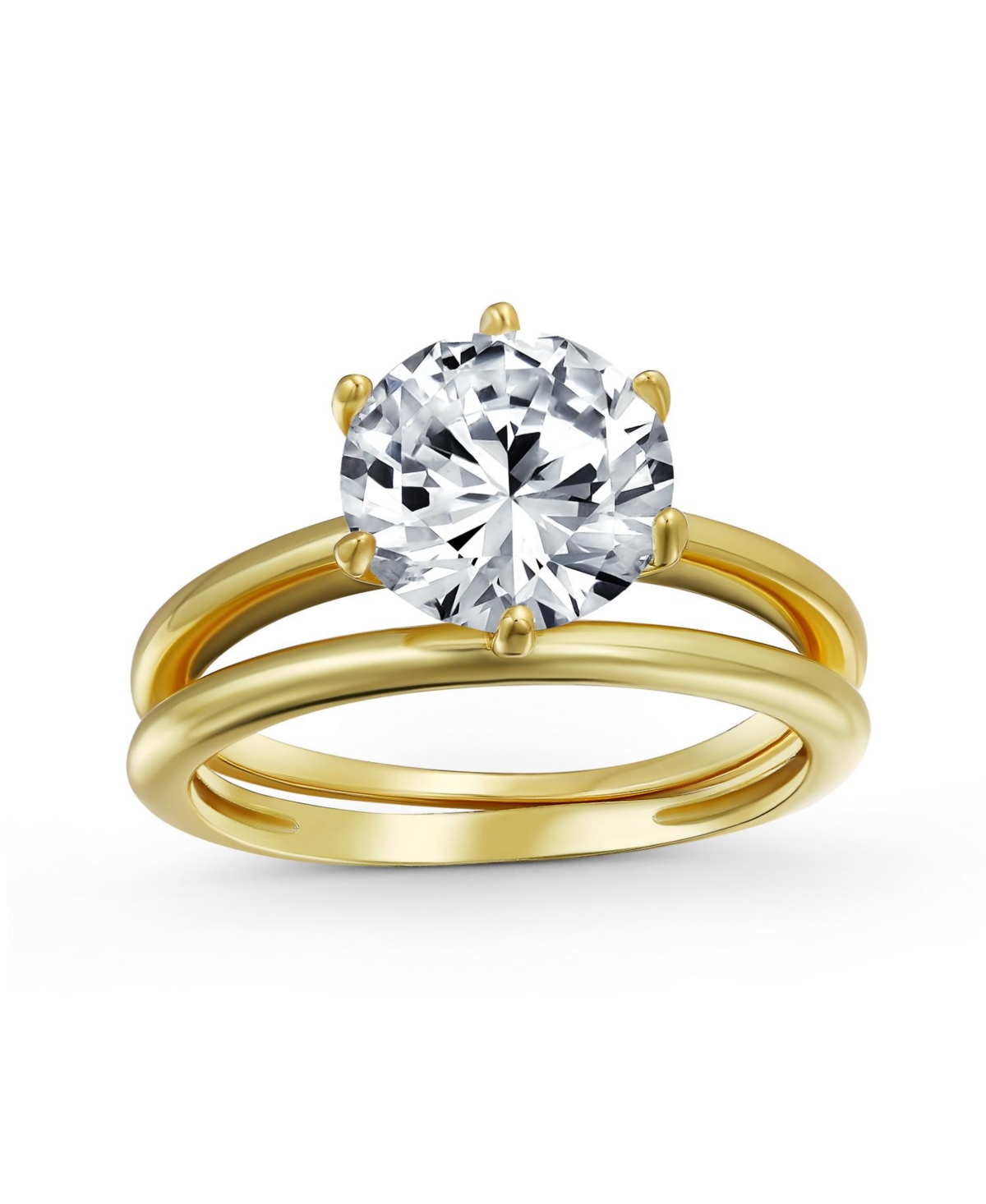 Traditional Etoile 3CTW Round Solitaire 6 Prong Cz promise Band Ring Set Yellow Gold Plated.925 Sterling Silver - Gold-tone