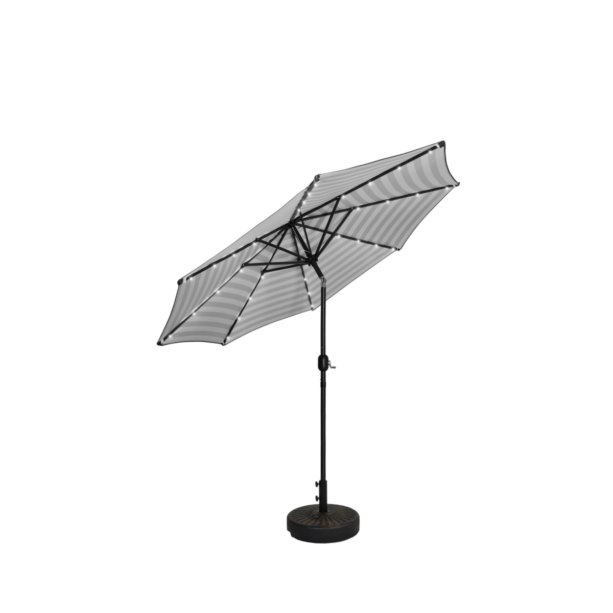 9 ft. Patio Solar Power Led lights Market Umbrella with Bronze Round Base - Gray White Stripe
