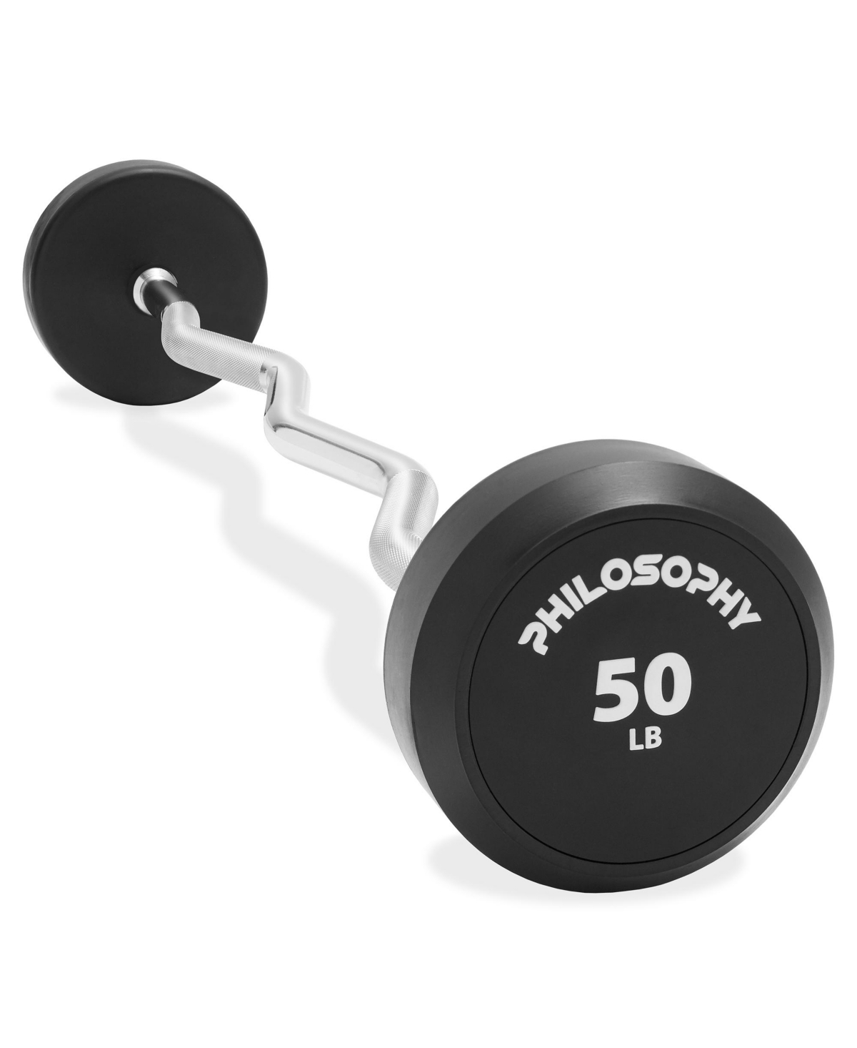 Rubber Fixed Barbell, 50 Lb Pre-Loaded Weight Ez Curl Bar for Strength Training & Weightlifting - Black