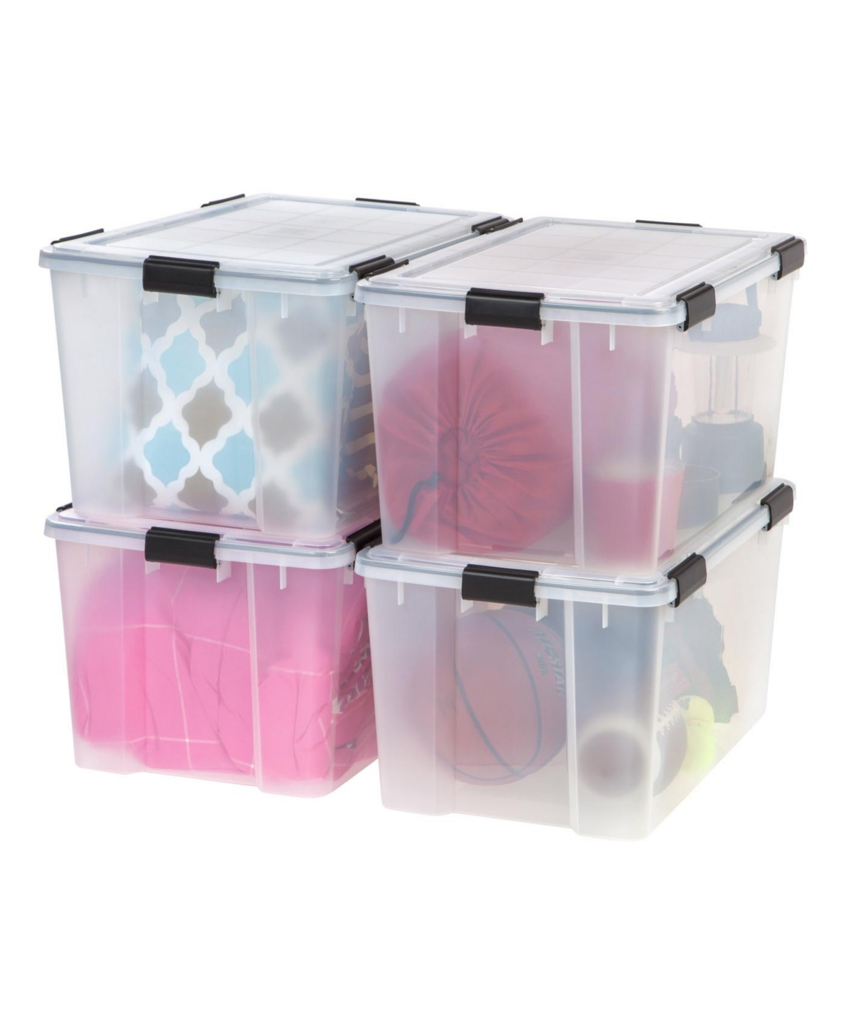 Usa 74 Qt. Plastic Storage Bins with Sealed Lids, Clear Gasket Box, Airtight Containers 4Pk