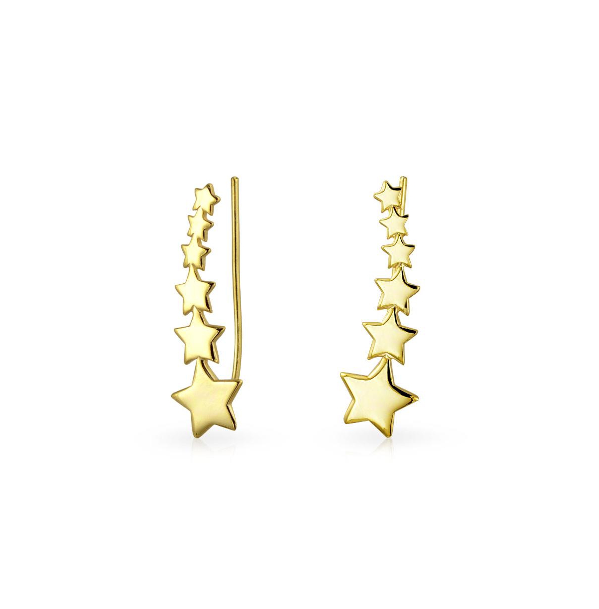 Usa Patriotic Celestial Shooting Star Ear Pin Climbers Earrings Wrap Crawlers 14K Gold Plated .925 Sterling Silver - Yellow