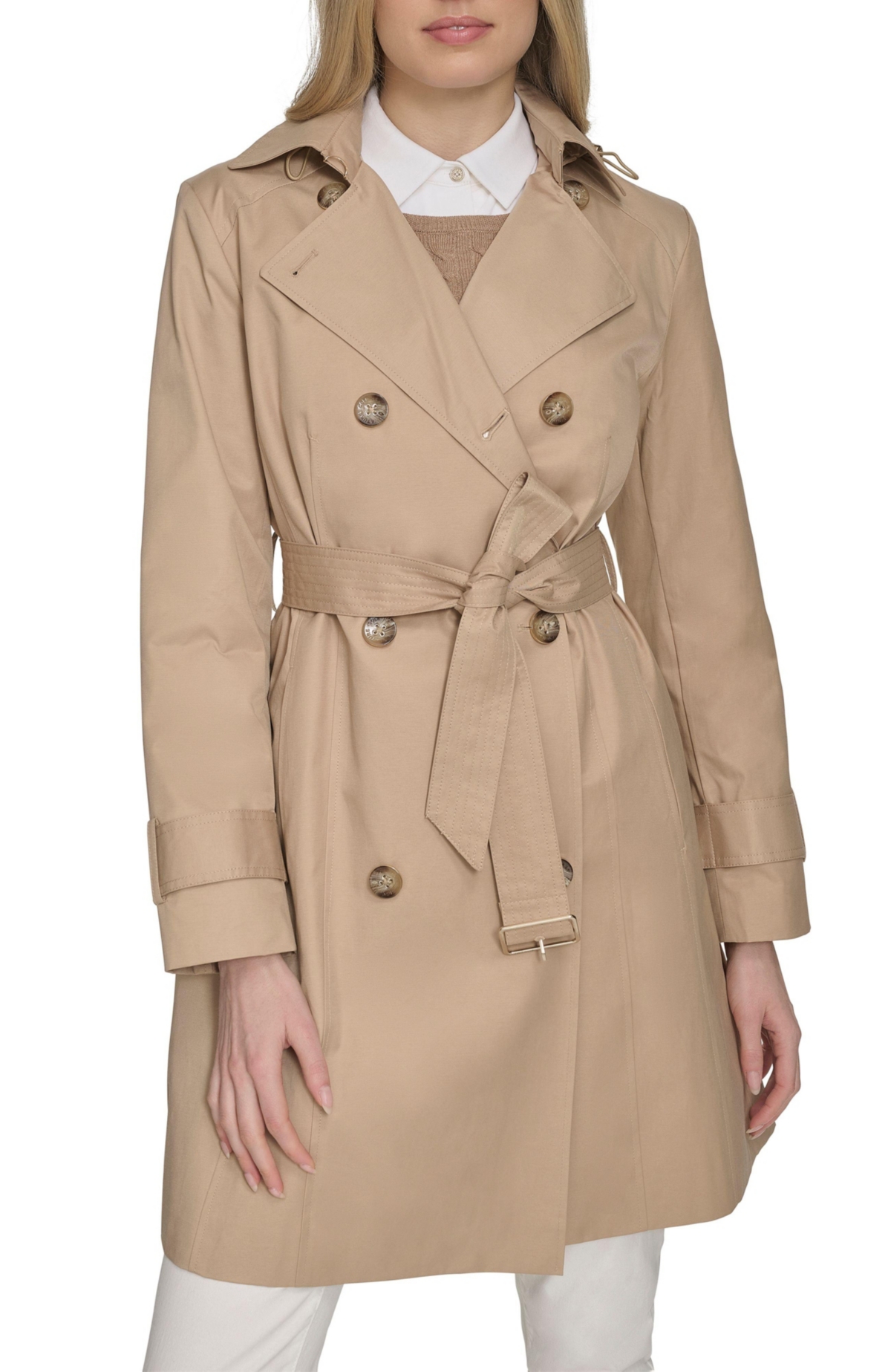 Women's 36 1/2&#x201D; D/B Trench Coat With Removable Hood - Khaki