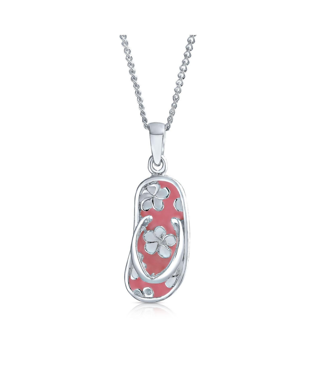 Nautical Flip Flop Pendant Necklace in Pink Sterling Silver Beach Sandal - Silver