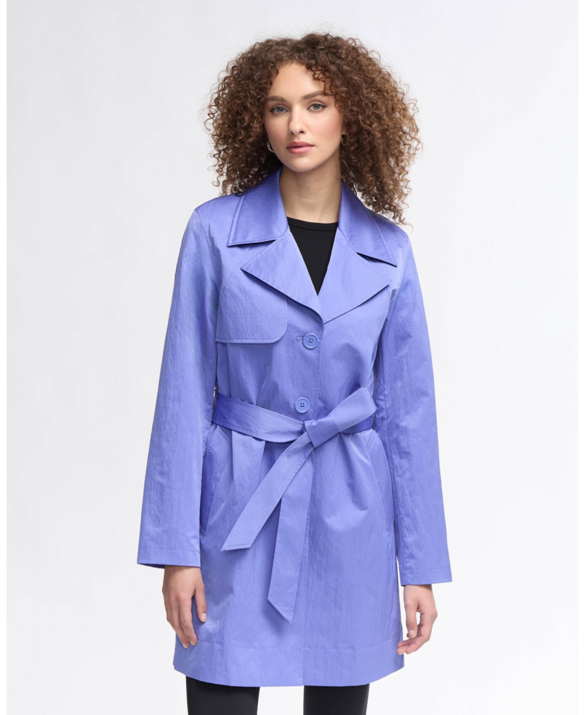 Women s Crinkle Trench with Self Belt - Cerulean
