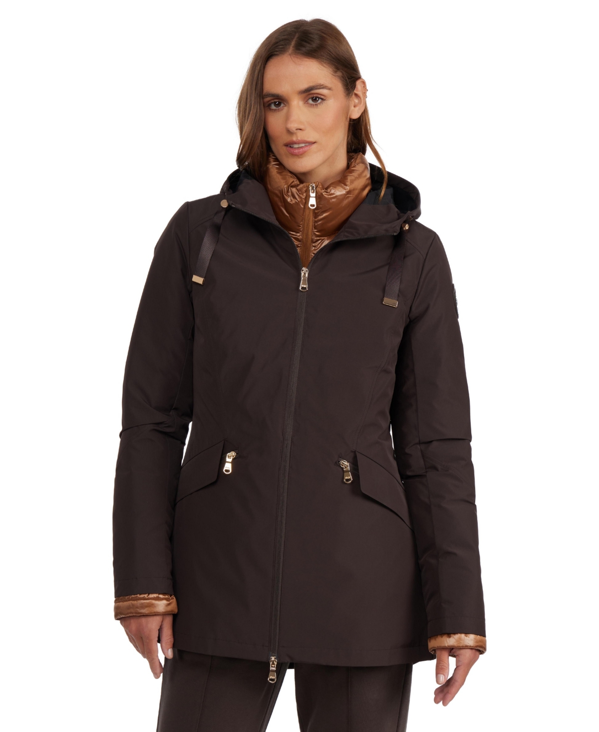 Women's Elara Jacket with Inner Removable Lightweight Puffer - Dark oak