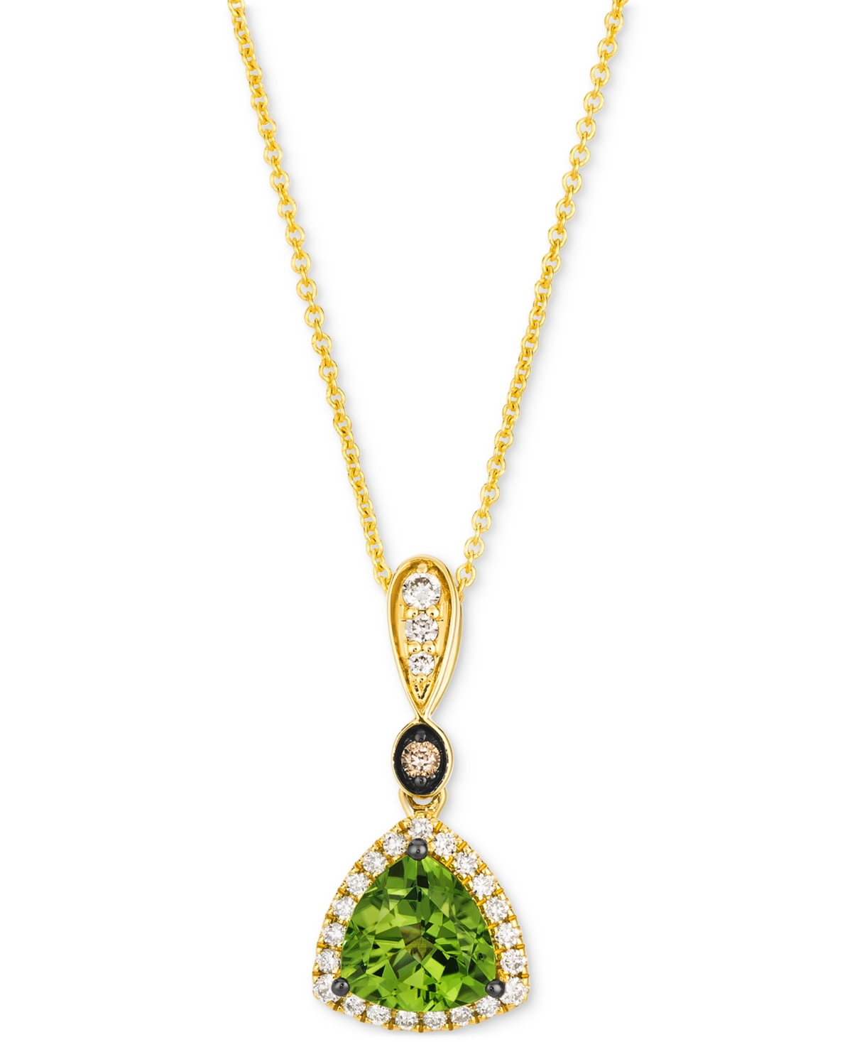 Green Apple Peridot (1-1/8 ct. t.w.) & Diamond (1/5 ct. t.w.) Trillion Halo Adjustable 20" Pendant Necklace in 14k Gold - Yellow Gold