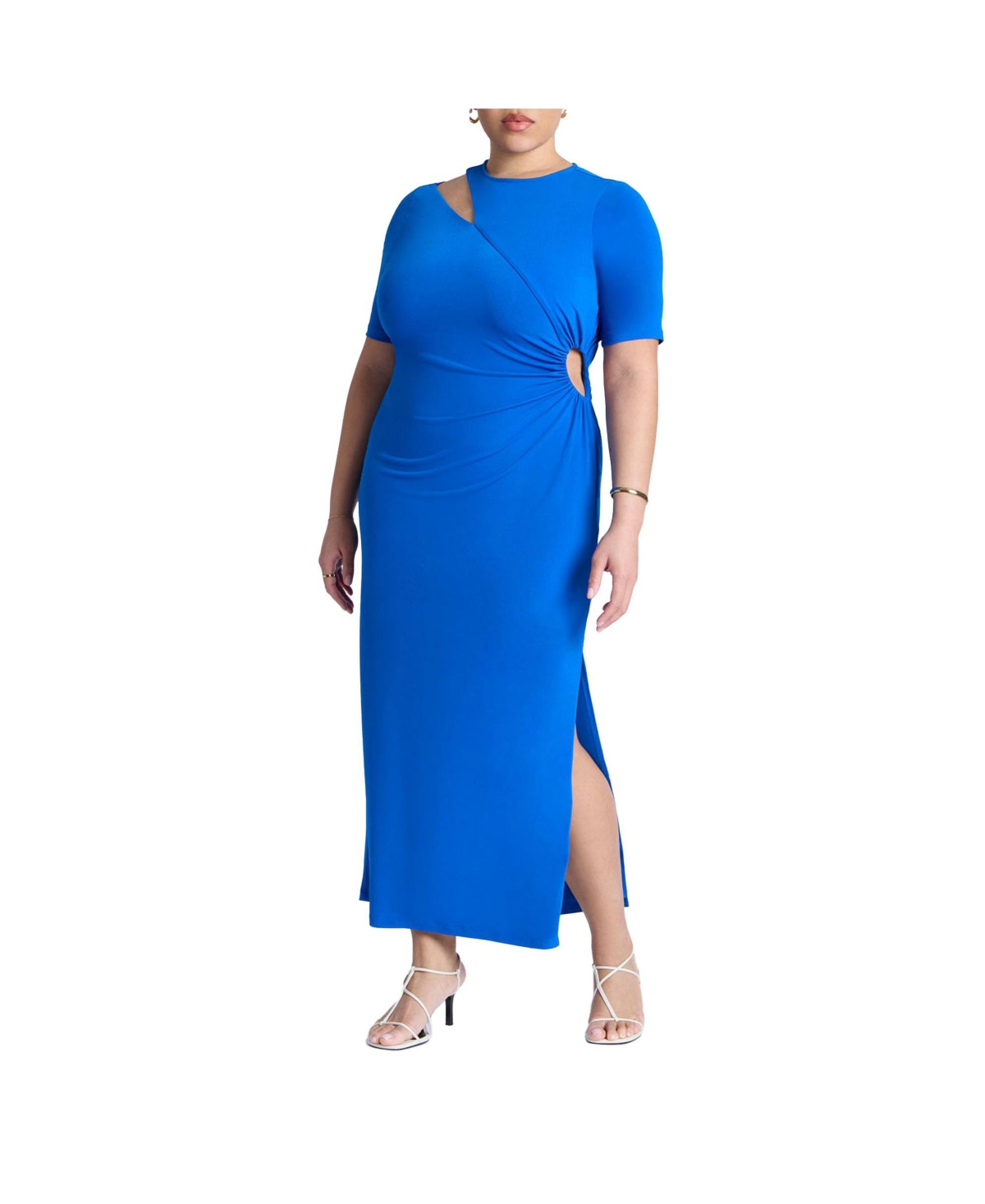 Plus Size Cutout Detail Knit Maxi Dress - Lapis blue