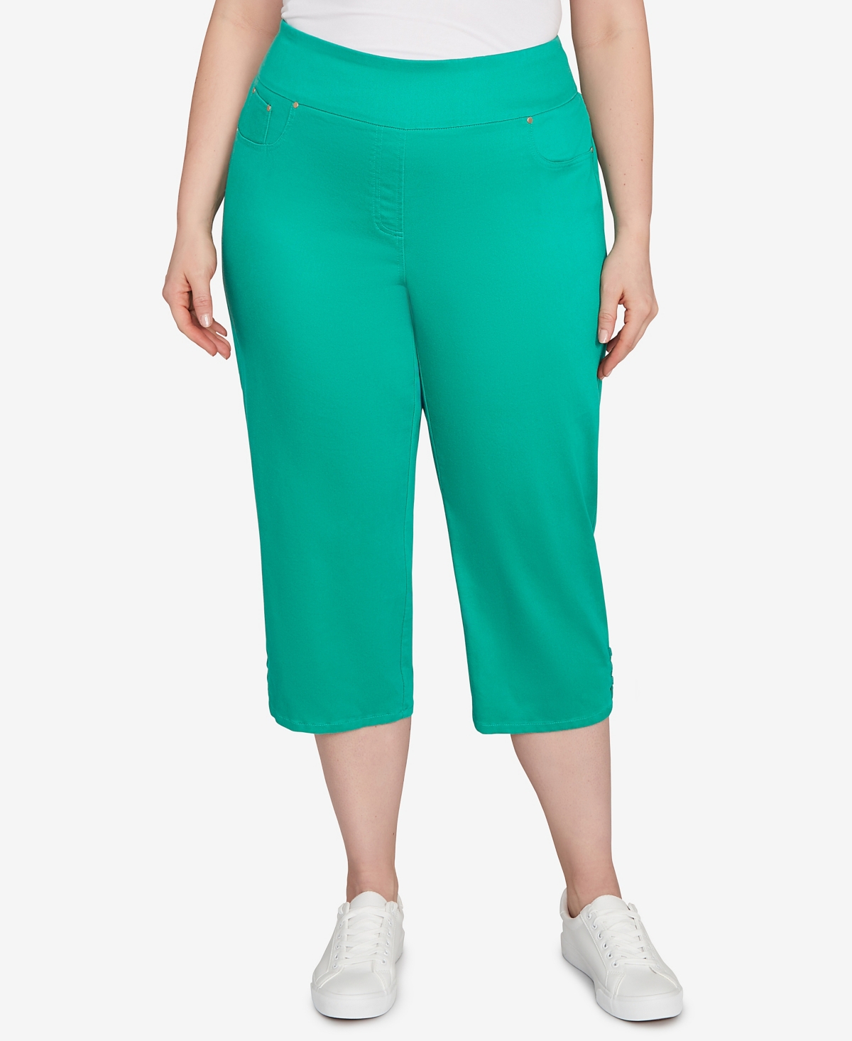 Ruby Rd. Plus Size Ladder Hem Soft Denim Capri Pants
