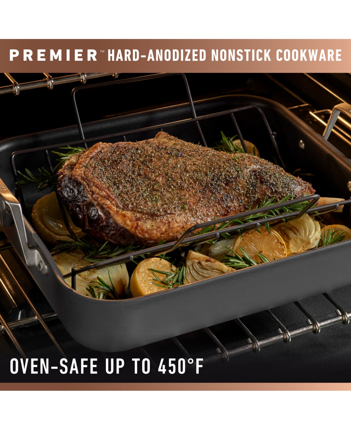 Calphalon Premier Hard-anodized Nonstick 16in Roasting Pan With Rack In Black,stainless Steel