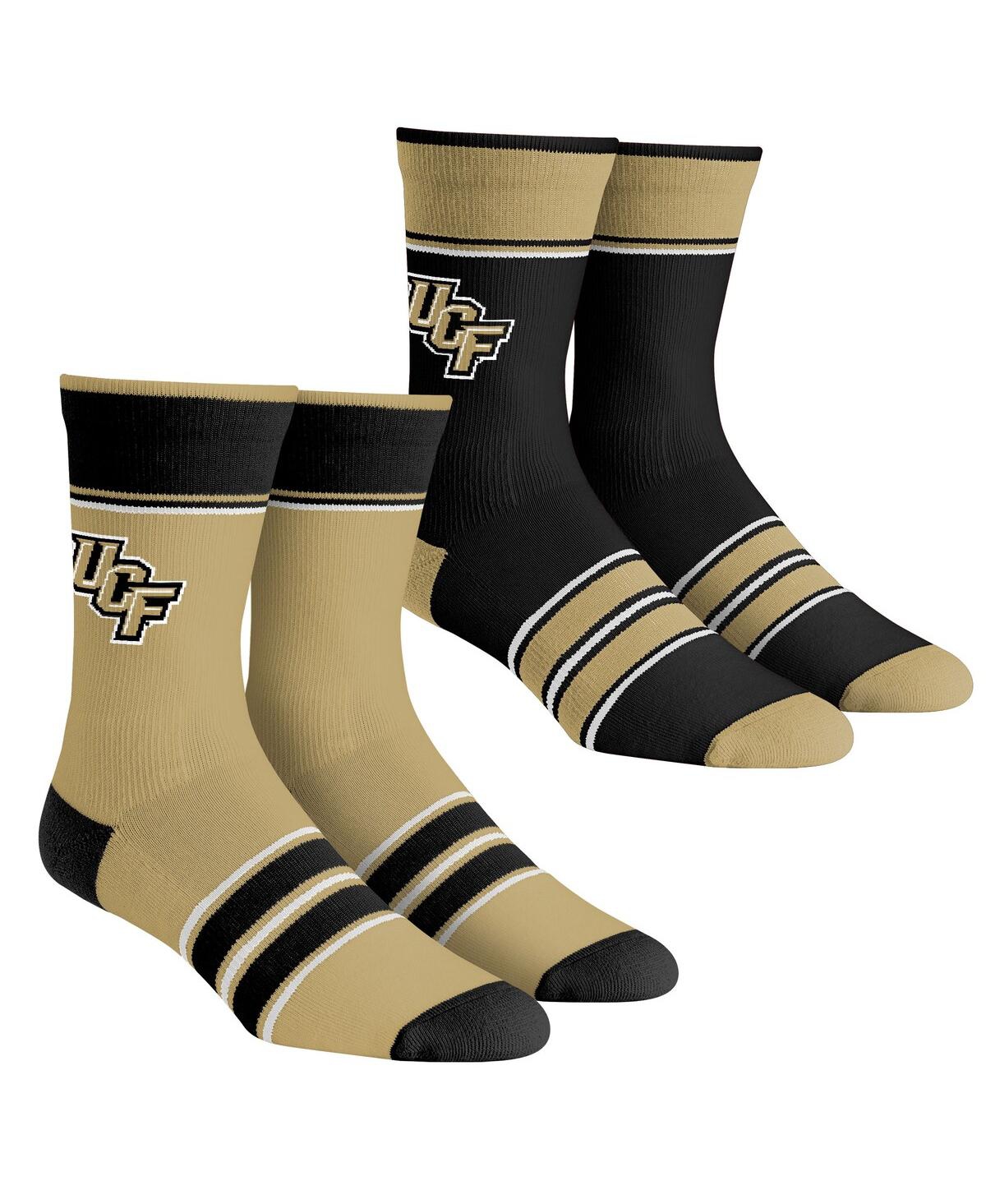Rock 'em Youth Boys And Girls  Socks Ucf Knights Multi-stripe 2-pack Team Crew Sock Set In Black,beige