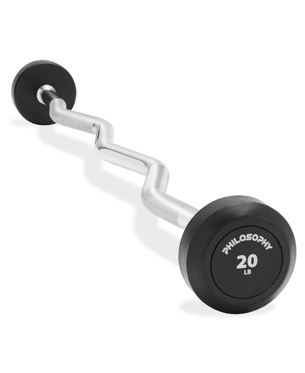 Rubber Fixed Barbell, 20 Lb Pre-Loaded Weight Ez Curl Bar for Strength Training & Weightlifting - Black