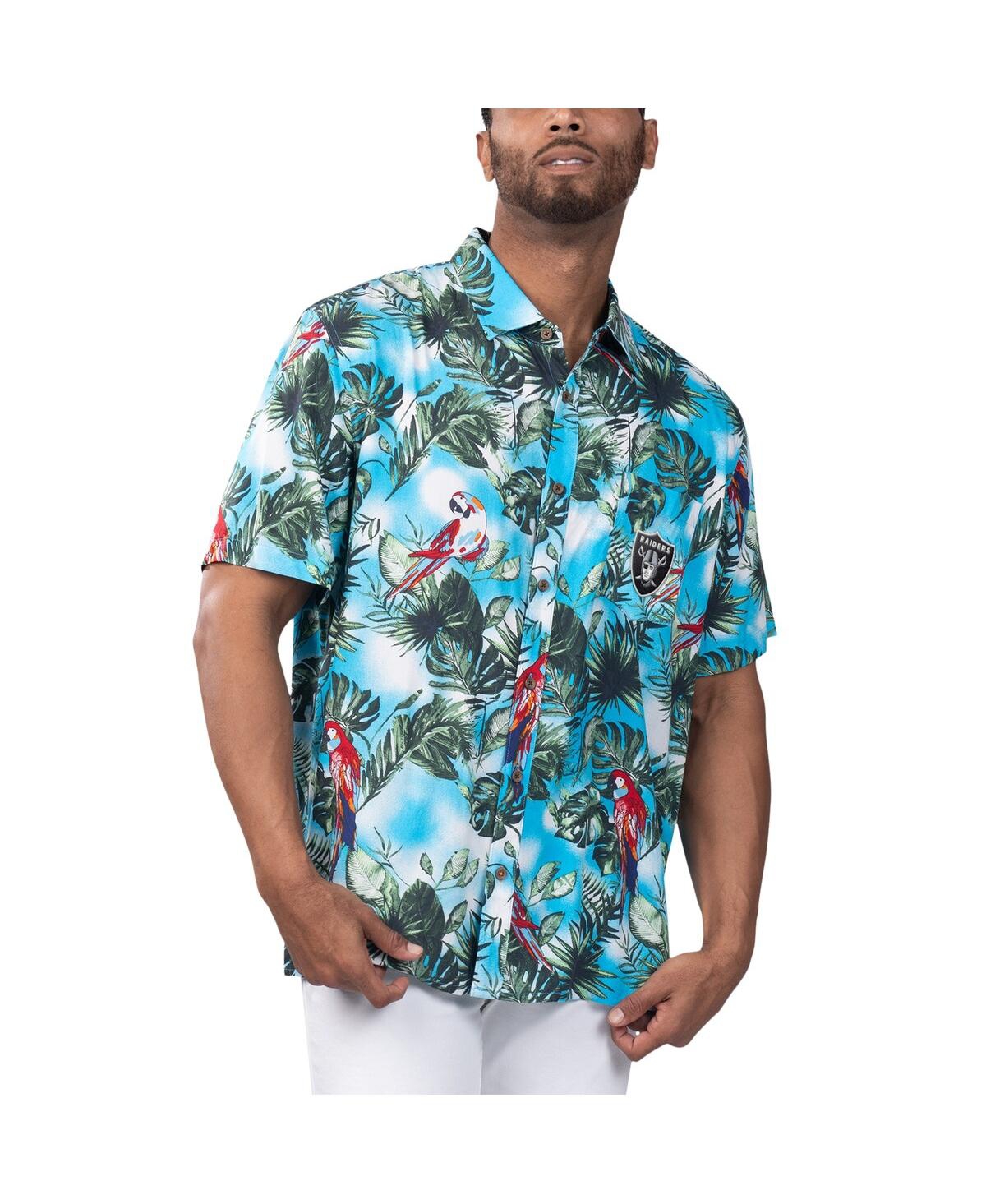 Men's Margaritaville Light Blue Las Vegas Raiders Jungle Parrot Party Button-Up Shirt - Light Blue