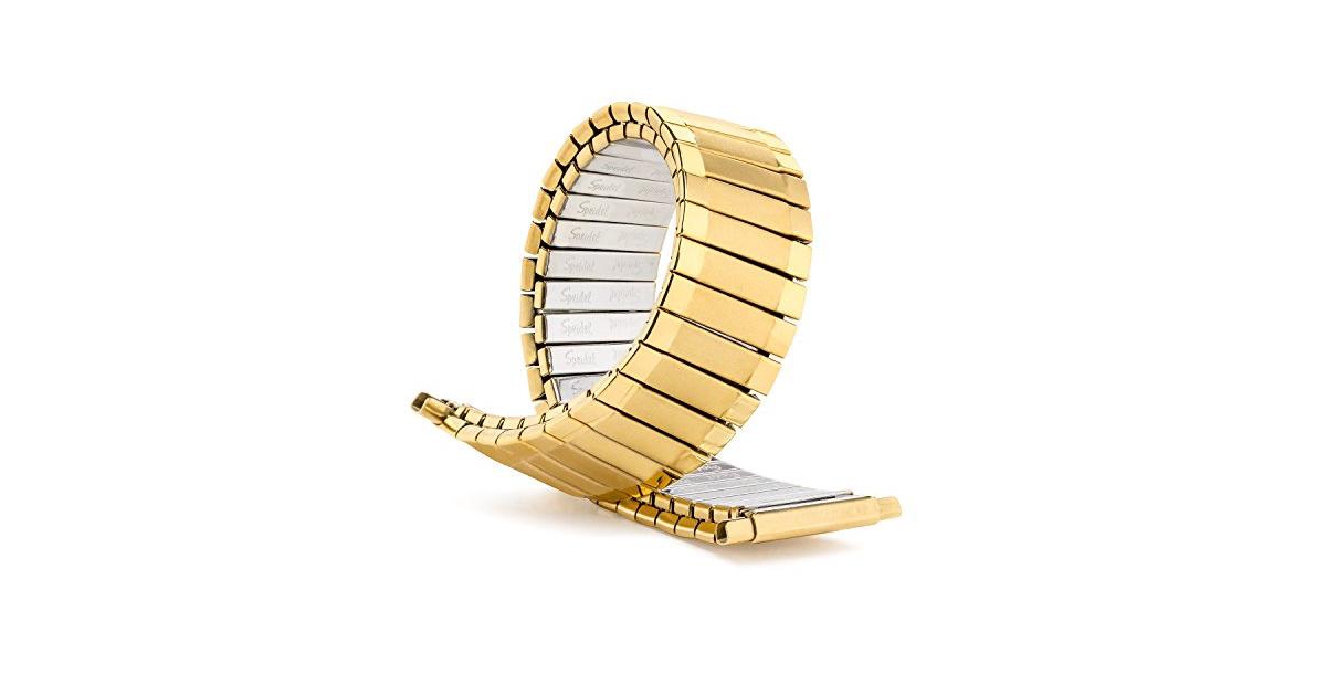Men's Twist-o-Flex 16-22MM Adjustable End Bands Gold- Regular, Curved End - Gold
