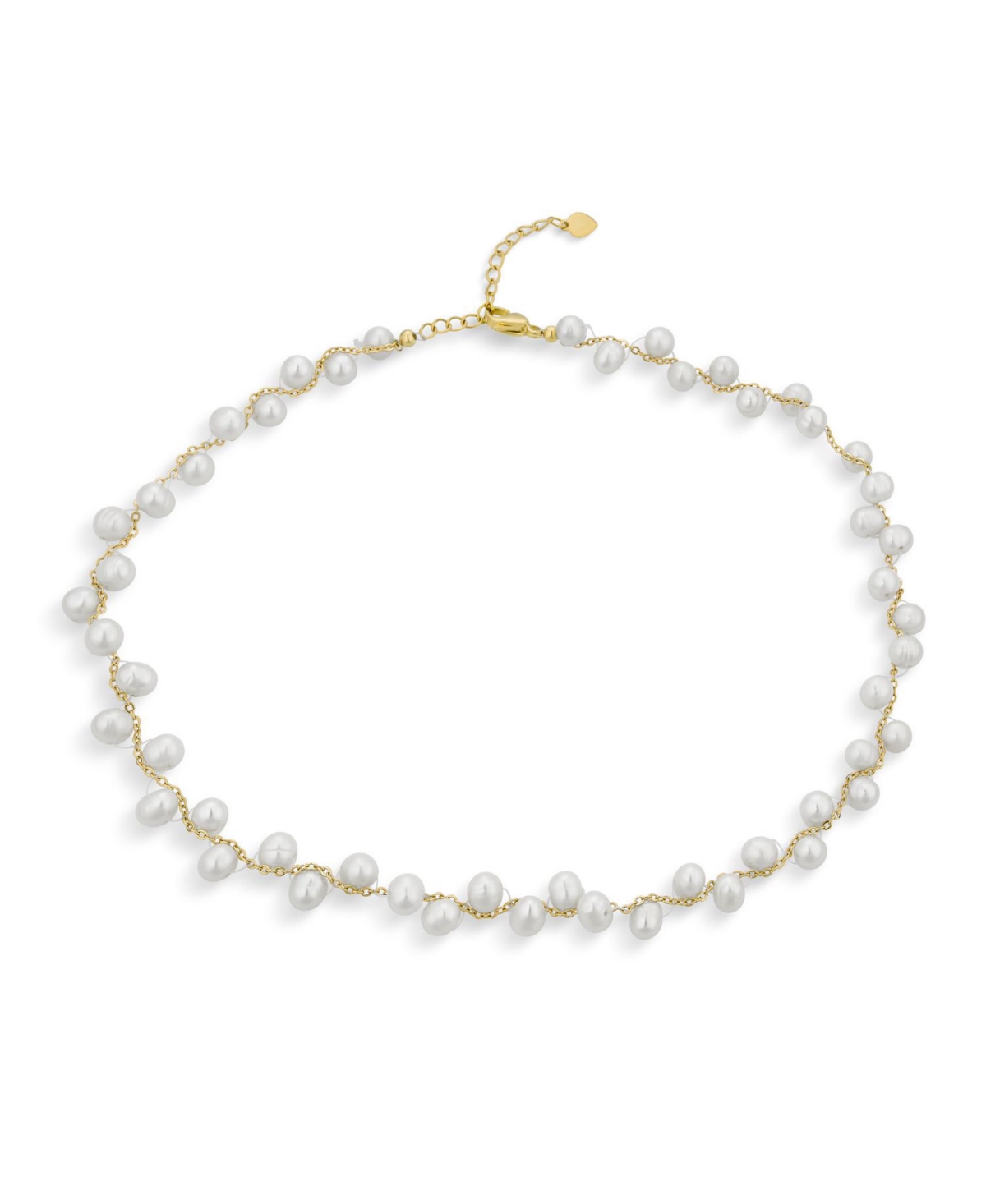 Delicate Multi Staggered Cultured White Baroque Pearl Strands Necklace Choker Intertwined Chain 18K Yellow Gold Plated 14 Inch Adjustabl
