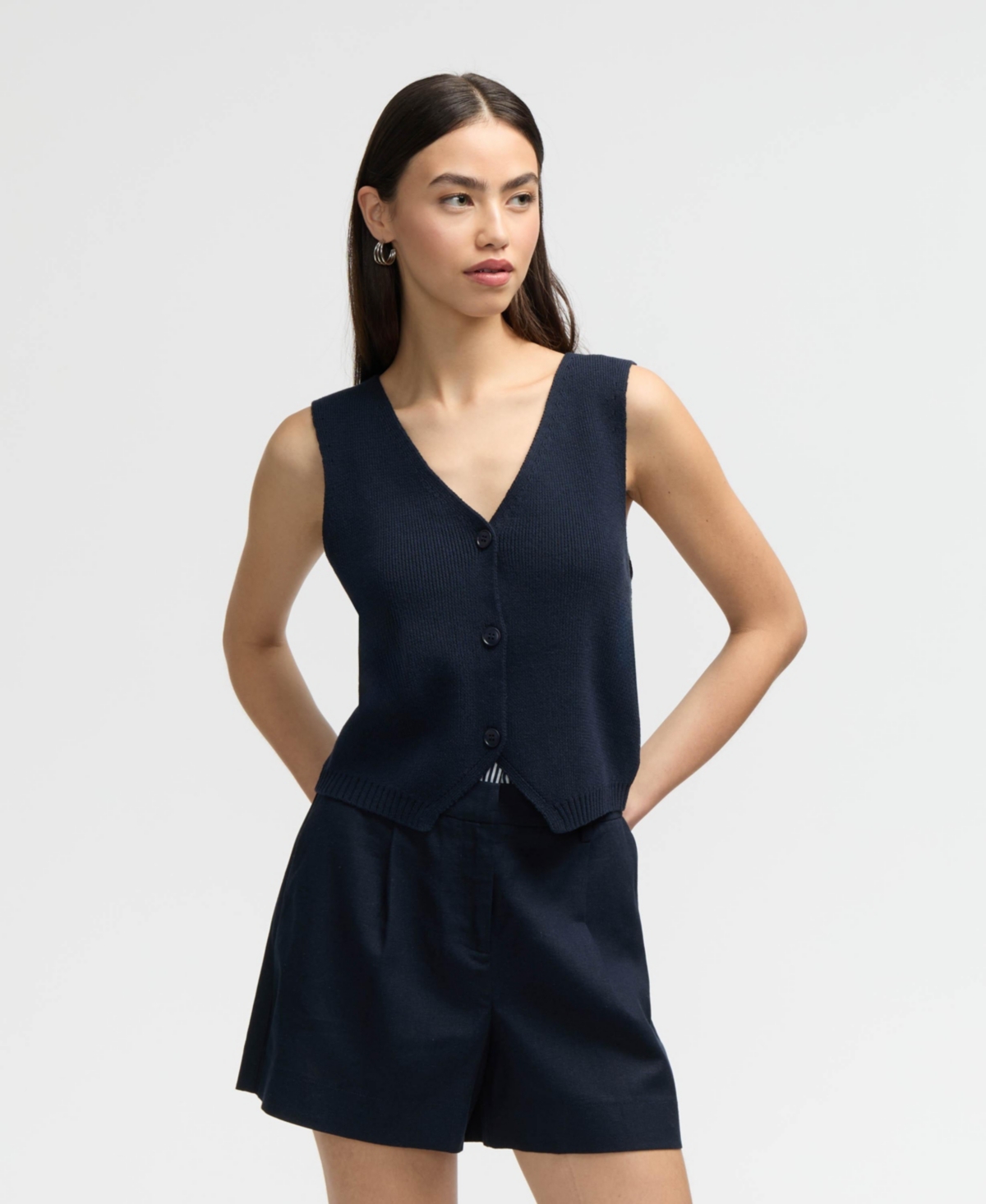 Women s Knit Short Vest - Navy
