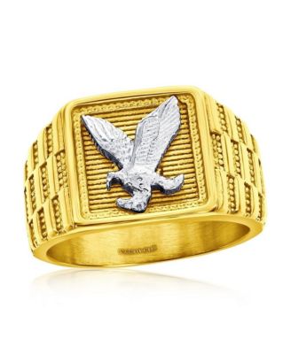 Stainless Steel Square Textured Eagle Design Ring Gold Plated
