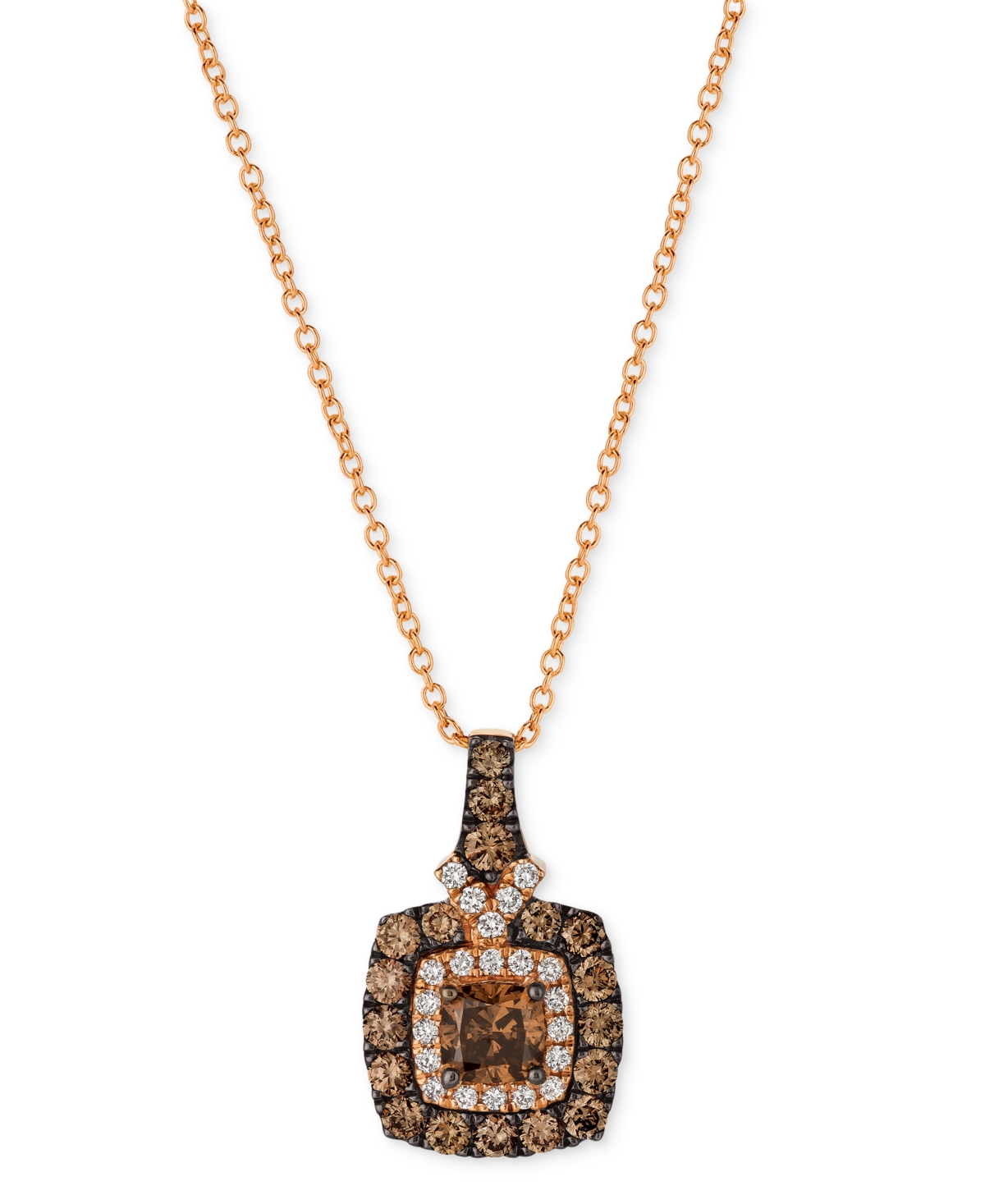 Chocolatier Chocolate Diamond & Vanilla Diamond Square Halo Cluster 18" Pendant Necklace (1-1/6 ct. t.w.) in 14k Rose Gold - Rose Gold
