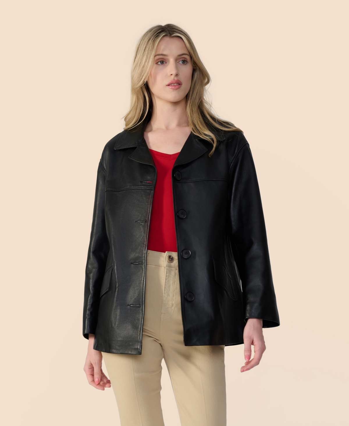 Women's Relaxed Leather Jacket, Created for Macy's - Black