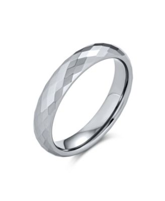 Multi Faceted Prism Cut Titanium Band Rings Silver Tone Comfort Fit