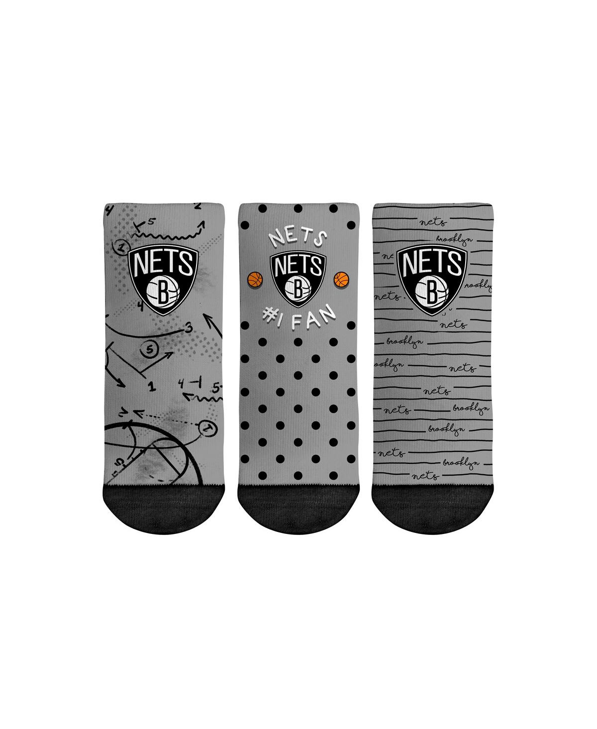 Rock 'em Babies' Toddler Boys And Girls Rock Em Socks Brooklyn Nets #1 Fan 3-pack Crew Socks Set In Gray