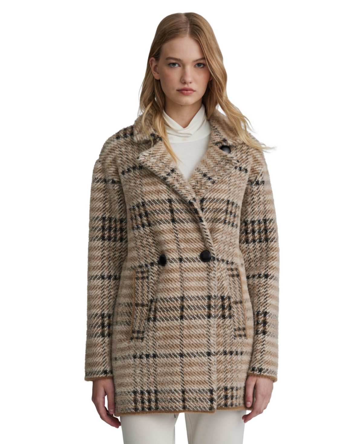Women's Eyelash Bold Check Coatigan - Beige Plaid