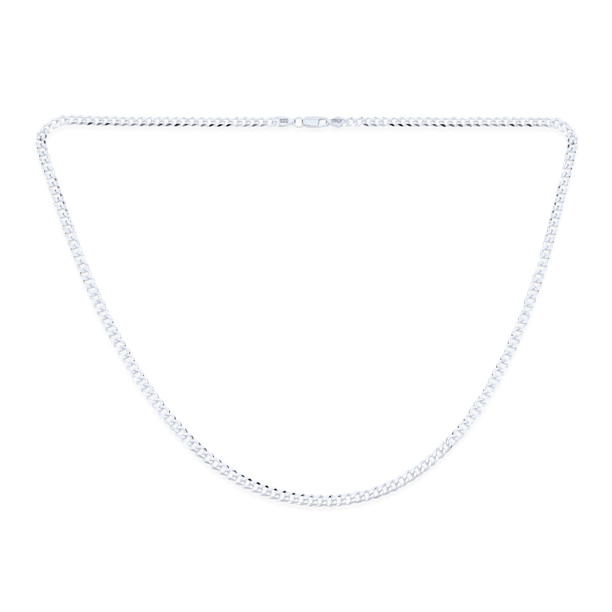 Solid 4MM Sterling Silver Miami Cuban Curb Chain Necklace - Silver curb 4mm