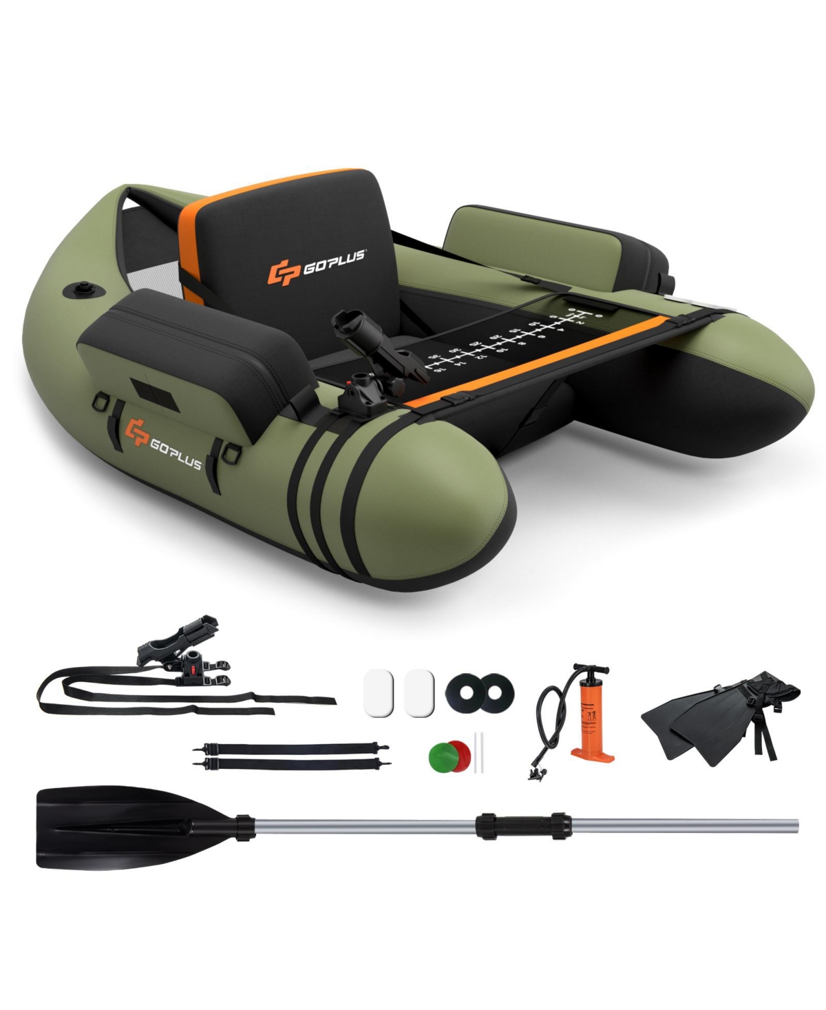 Inflatable Fishing Float Tube with Pump Storage Pockets and Fish Ruler-Green - Green
