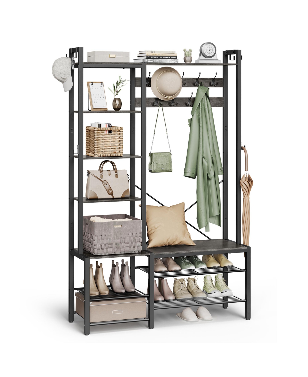 Coat Rack with Shoe Storage - Medium Grey