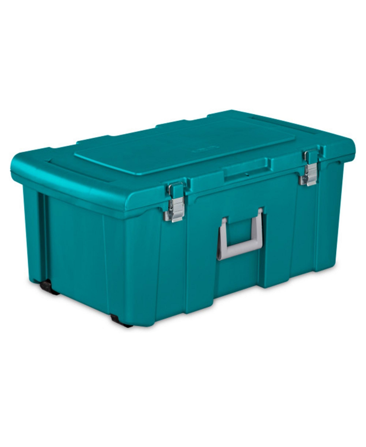 Wheeled Footlocker, Plastic Utility Lockable Storage Container, Teal