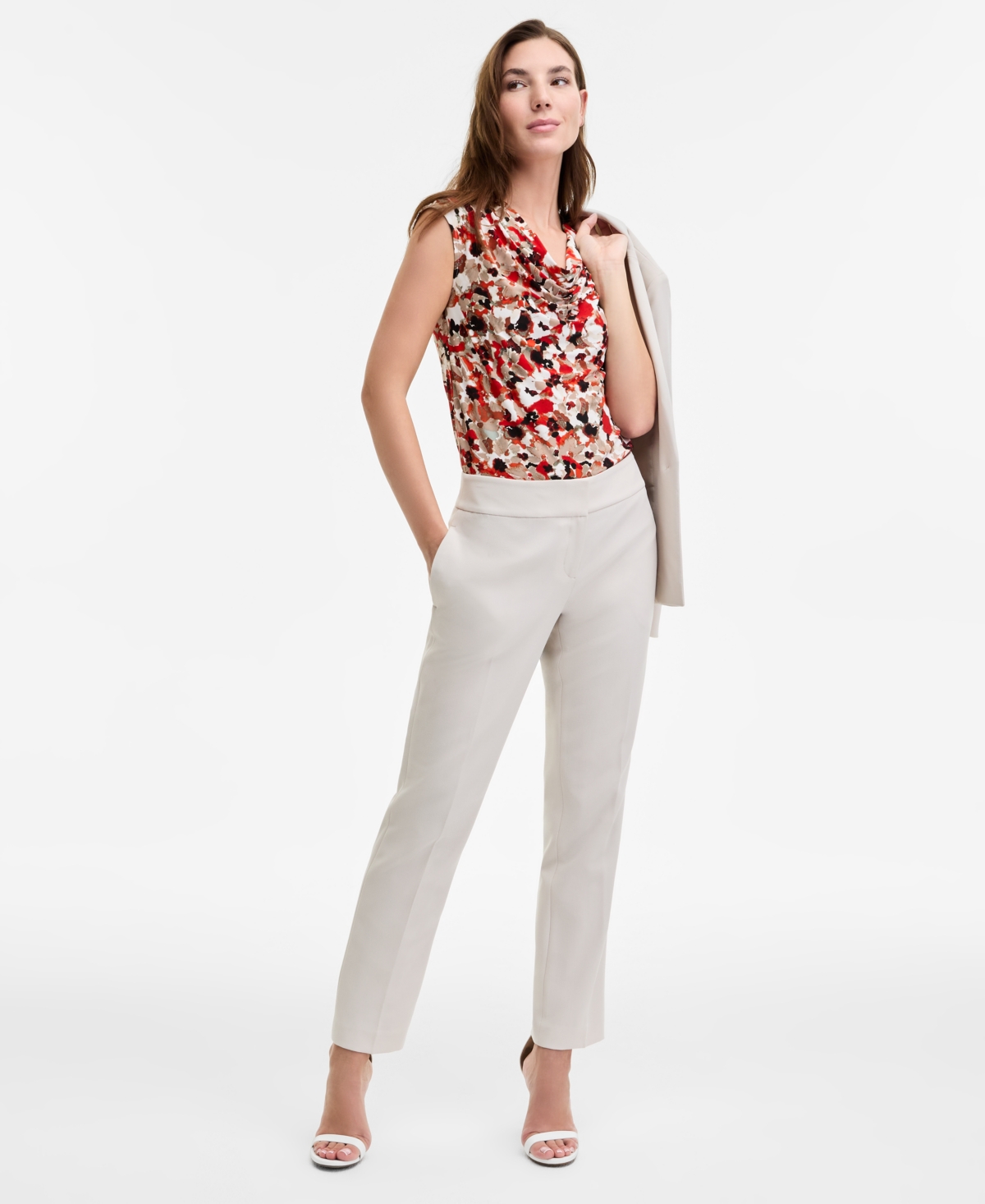 Women's Stretch Crepe Slim-Leg Pants, Regular & Petite - Parchment