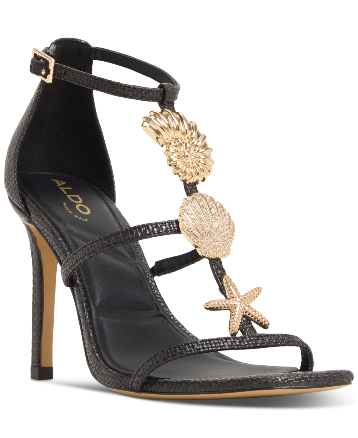 Women's Summerdate Strappy Seashell Dress Sandals - Raffia Black